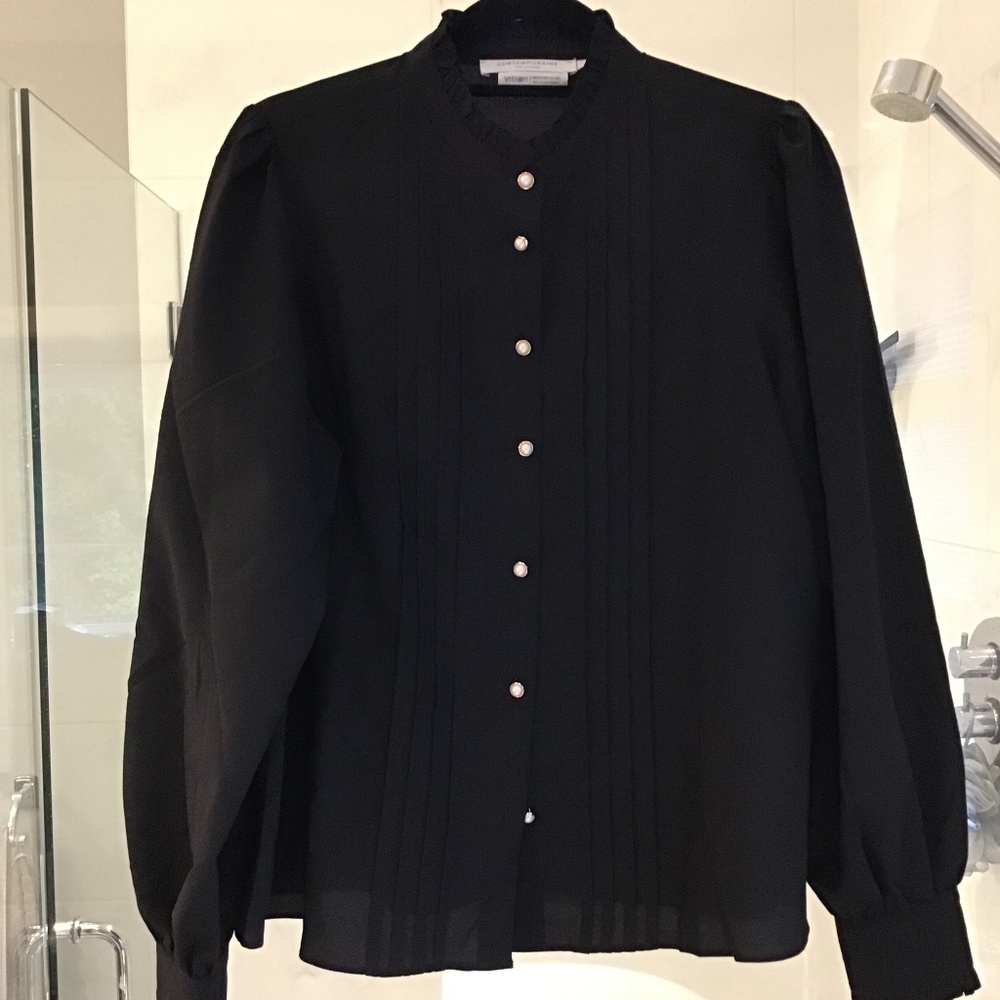 Simons Black Blouse with Pearl Buttons